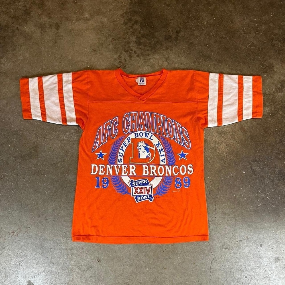 Vintage 80s Denver Broncos Super Bowl XXIV orange jersey shirt Men's Size Small